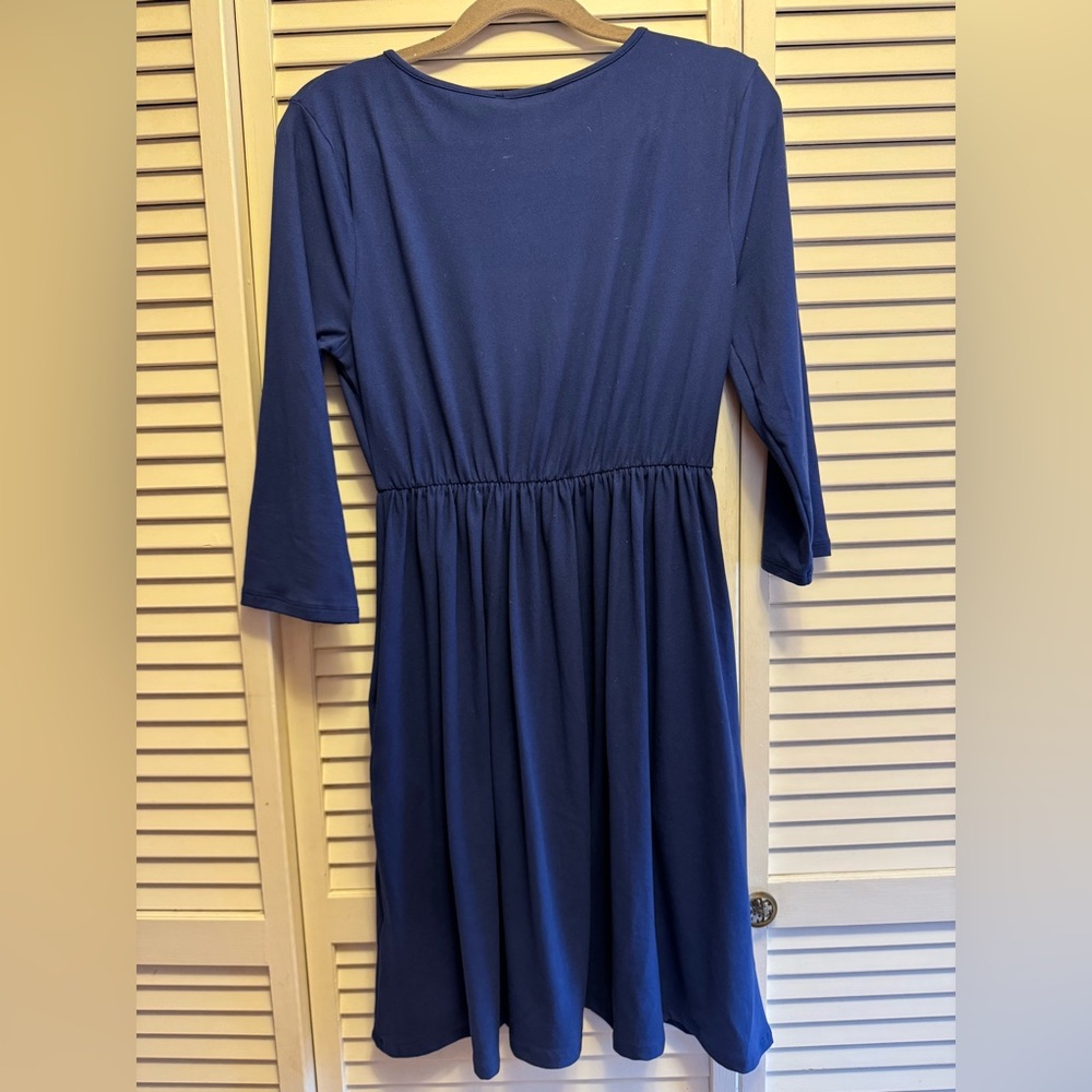 Zenana Large Blue V-Neck Dress with Stretch Waist. PTP 16” - Picture 5 of 7
